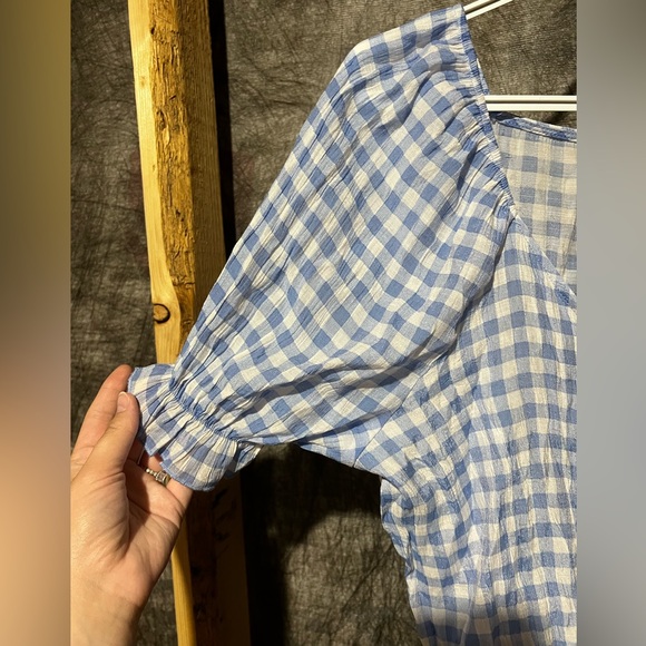 Autres Filles Boho Gingham Blue And White Blouse - Picture 3 of 6